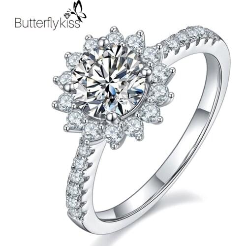 BK Genuine gold 585 Moissanite Ring 1ct Sunflower Shape Diamond Ring Customized White/Yellow/Rose Gold Wedding Ring For Woman