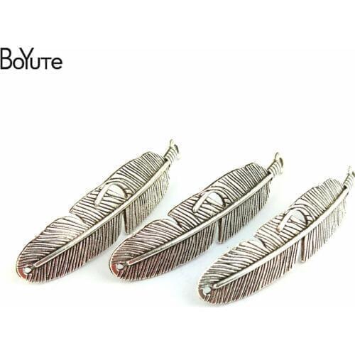 BoYuTe (40 Pieces/Lot) 14*57MM 2 Colors Zinc Alloy Feather Leaf Connector Charms Pendant Diy Jewelry Making Findings Accessories