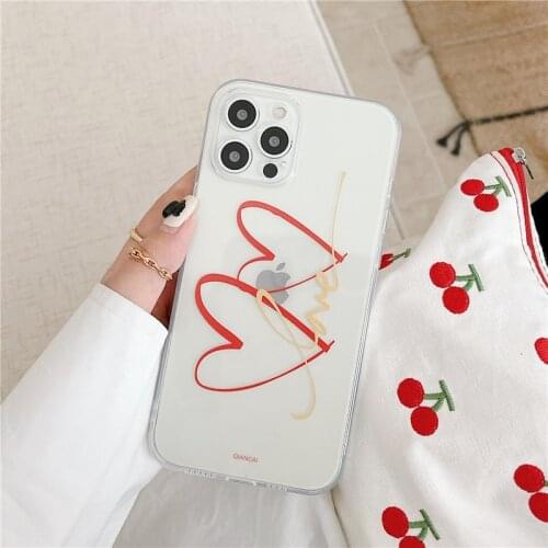 Cartoon Art Red Love Heart Phone Case For iPhone 11 12 Pro X XR XS Max 7 8 Plus SE 2020 Transparent Shockproof Soft TPU Cover
