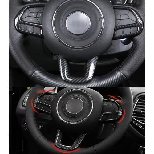 For Jeep Compass 2017 2018 2019 2020 ABS Carbon Fiber Car Steering Wheel Decoration Cover Trim Frame Sticker Accessories
