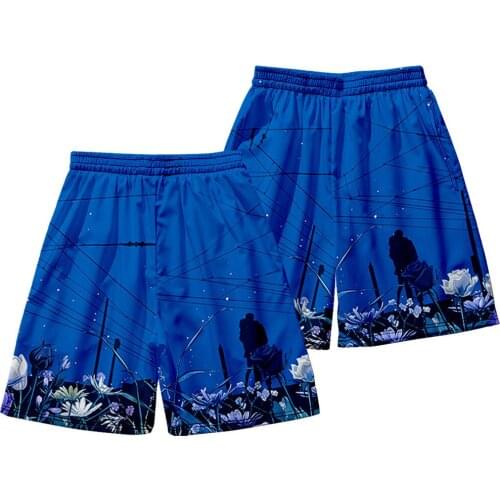 Men Swimming Trunks Swimwear Summer Blue Print Beach Shorts Loose Swimsuit Quick Dry Bathing Shorts
