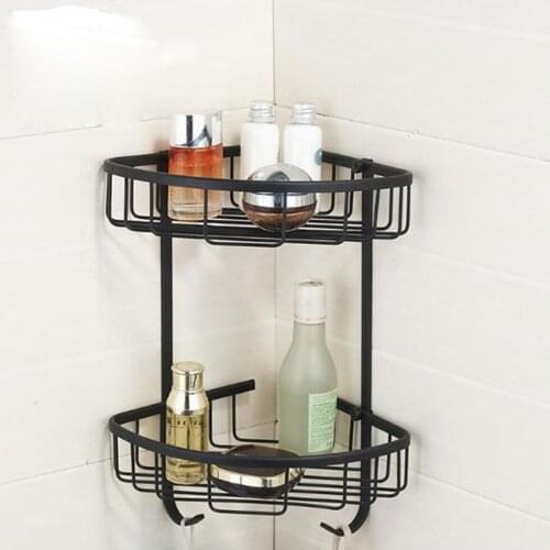 Stainless Steel Bathroom Shower Caddy 2-Tier Corner Basket Storage Shampoo Conditioner Soap-Satin Wall Mount,Matte Black