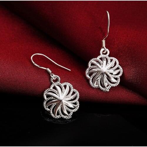 Hot sale high quality 925 Sterling Silver charm Flowers Earrings Women party Jewelry fashion Christmas Gifts vintage earrings