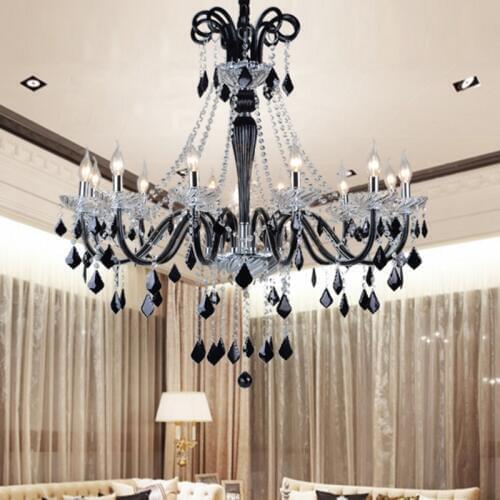 European style French black candle crystal chandelier creative living room bedroom wedge type restaurant crystal pendant lamp
