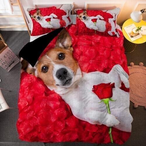 Lovely Pet Dog Lying In Roses Bedding Set Animal Pug Duvet Cover For Kids Adult Bedclothes Pillowcase Quilt Comforter Covers