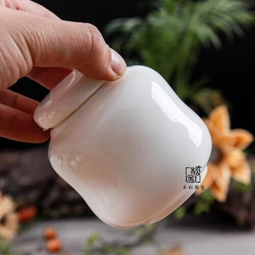 Tea Containers Jin Jade Porcelain Sealed Jar Rouge Jar High-Grade Small Tea Warehouse Condensed Grease White Tea Set Storage Jar