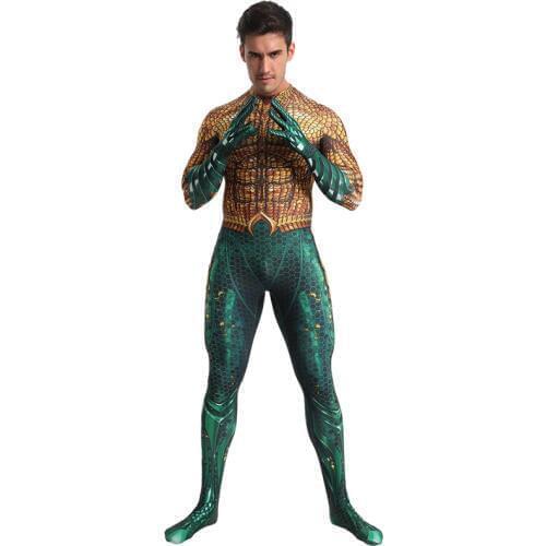 Aquaman Costume Cosplay For Adult Children DC Superhero Costume Halloween Costume For Men Kids Carnival Party Gold Bodysuit