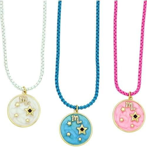 Round Coin Pendant Necklace With Star for Women Jewelry collares cuello Multicolor Enamel Summer Neckalces cadenas para cuello