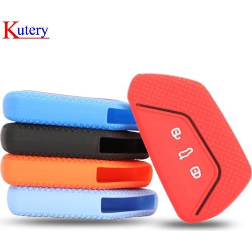Kutery 10x For Volkswagen Golf 8 Mk8 2020 Skoda Silicone Key Case Remote Control Protector Cover Skin 3BTN Smart Keychian Holder