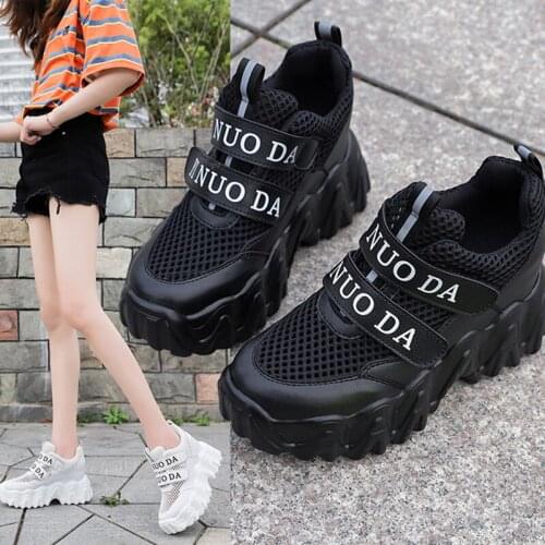 Summer womens casual sports shoes new fashion simple pure color breathable mesh inner increase single shoes hot sale