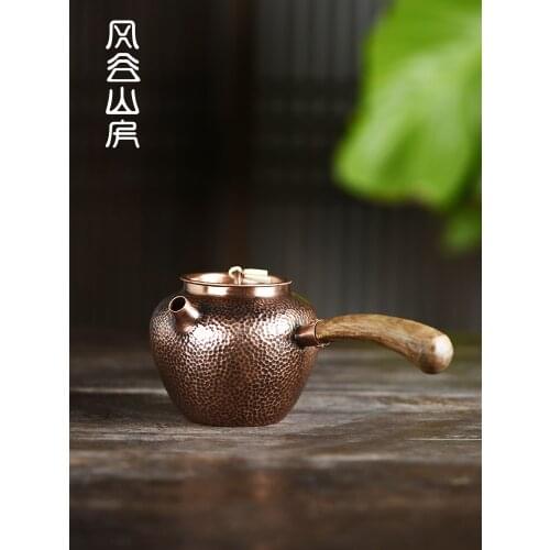 Pure handmade copper teapot Japanese retro side handle copper tea pot household making KungFu tea set teaware kettle