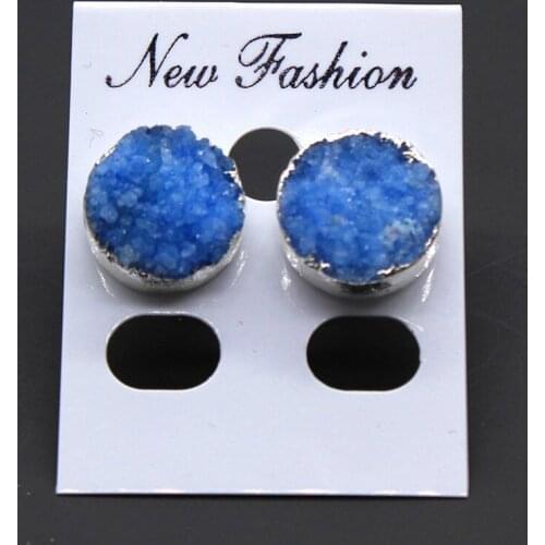 Trendy-beads Silver Plated Irregular Shape Rock Crystal Dyed Blue Stud Earrings For Women Charm Jewelry