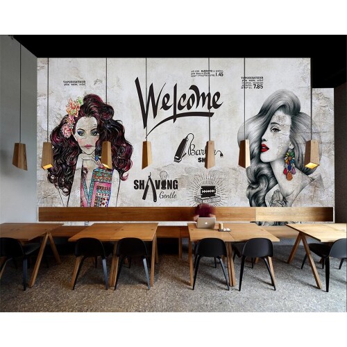 Custom mural 3d wallpaper European and American industrial style cement wall beauty salon barber shop background wall фотообои