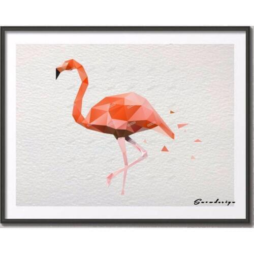 Low Poly Modern Geometric Flamingo Canvas painting wall Art Print Poster Pictures Living room Home Decor wall hanging sticker