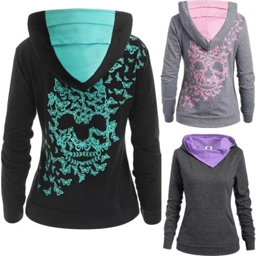 2020 New Fashion Skull Print Hoodie Sweatshirt Womens Casual Long Sleeve Loose Pullover Korean Street Winter Sweatshirt