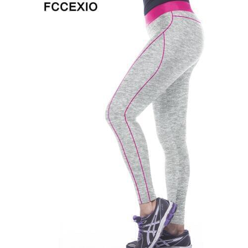FCCEXIO New Arrival leggins Solid Gray Pink Striped 3D Printed Leggings Elastic Slim Fit Fitness Women Leggings Pants Trousers