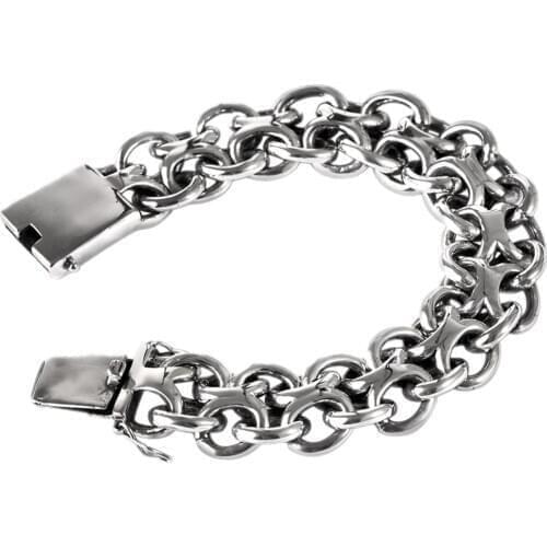 New s925 pure silver mens bracelet, mens personality fashion Thai silver domineering creative riding plain weave bracelet