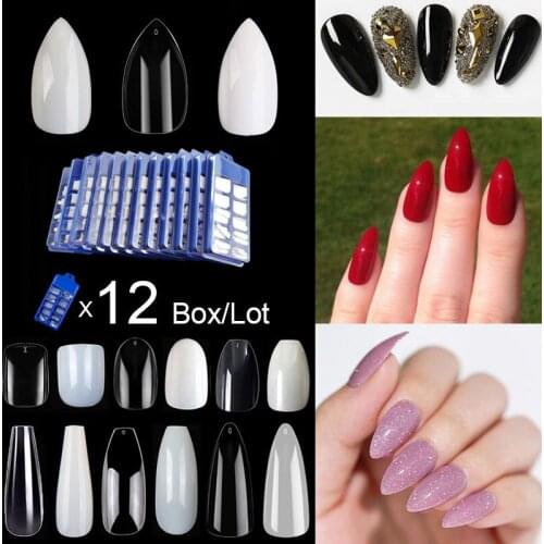 Wholesale 12 Boxes 100 Pieces Per Box Short Almond Stiletto False Nail Tips Short Full Cover Fake Nail Tips Acrlic Nail Tip Nail