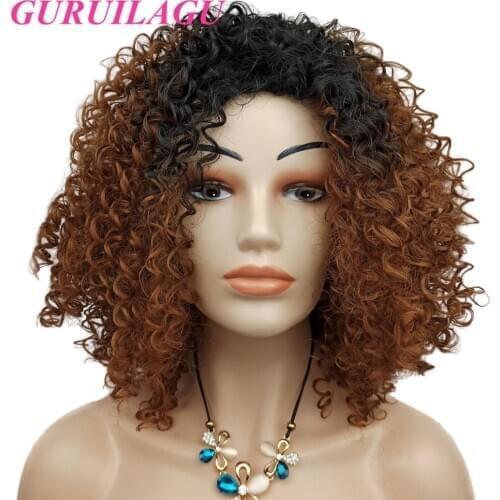 GURUILAGU Wigs for Black Women Kinky Curly T1B/30 Synthetic Wig Heat Resistant Fiber Synthetic Hair Machine Made Ombre Wig