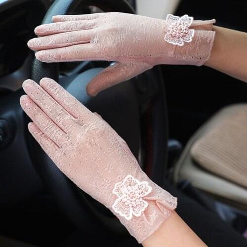 Sexy Summer Women UV Sunscreen Short Sun Female Gloves Fashion Ice Silk Breathable Lace Driving Of Thin Touch Screen Lady Gloves