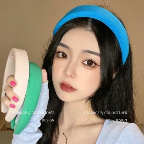 Retro wide edge headband female pad high cranial height top artifact sponge hairpin blue green rice candy color advanced sense