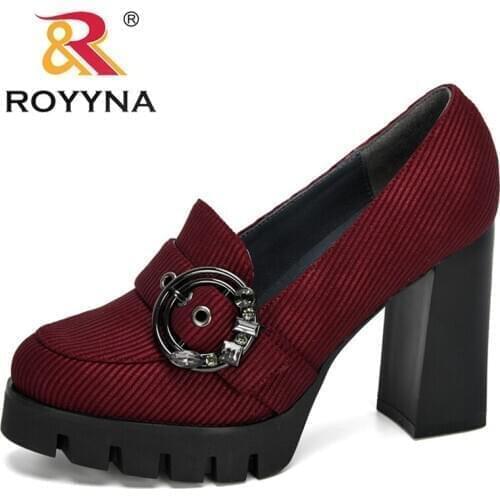 ROYYNA 2020 New Designers Popular Pumps Women Fashion Classic Flock High Heels Shoes Ladies Round Head Paltform Wedding Shoes