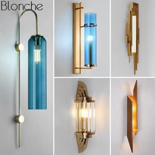 Modern Luxury Gold Wall Lamps Glass Wall Sconce Light Fixtures for Living Room Bedroom Bedside Lamp Loft Industrial Home Decor