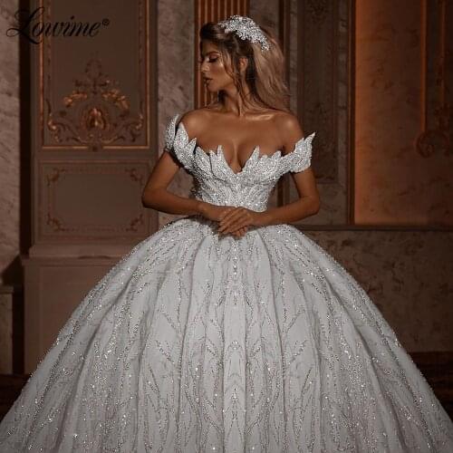 2021 Sparkly Sequins Luxury Middle East Wedding Dresses Vestido De Novia With Long Train Dubai Moroccan Saudi Arabia Bridal Gown