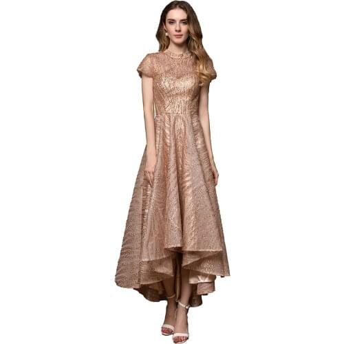 Champagne Gold Evening Dresses Beads O-neck New In Stock Vestido de Festa Evening Gowns Coctail Robe De Soiree Jurkjes платье