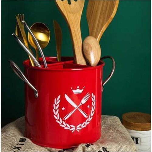 White/red Kitchen Tool Bucket with Handle Chopsticks holder Barrel Drain combiination Storage Box