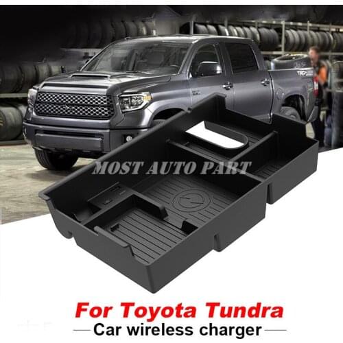 Interior Car Wireless Charger Phone Fast Charging Storage Box For Toyota Tundra 2007-2021 The Phone With QI Wireless Charging
