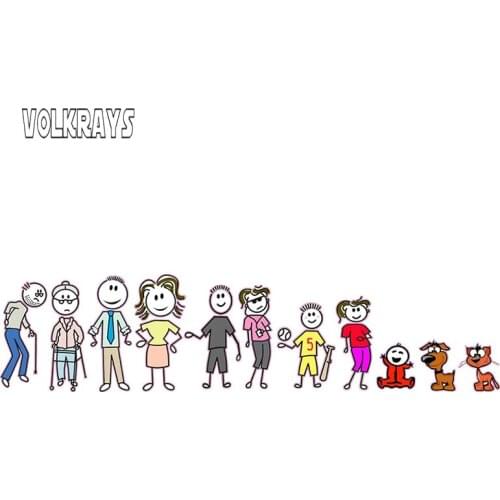 Volkrays Funny Colored Car Sticker Family Complete with Pets Decal Waterproof Sunscreen Creative Decals Accessories PVC,15cm*3cm