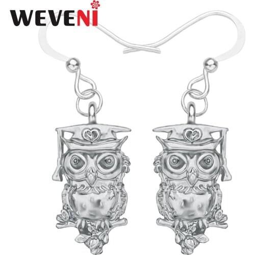 WEVENI Alloy Antique Sliver Plated Cartoon Owl Earrings Anime Animal Bird Dangle Drop Jewelry For Girl Kid Funny Gift Accessory