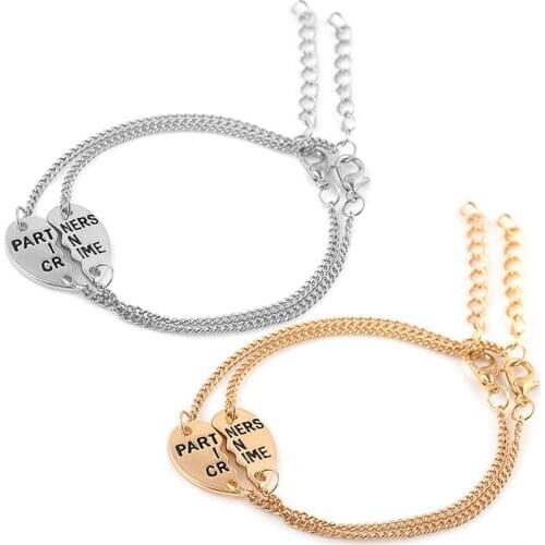 1 Pair Fashion Personality Jewelry Good Friends Couple Bracelet Heart Shaped Stitching Barcelet Charming Jewelry