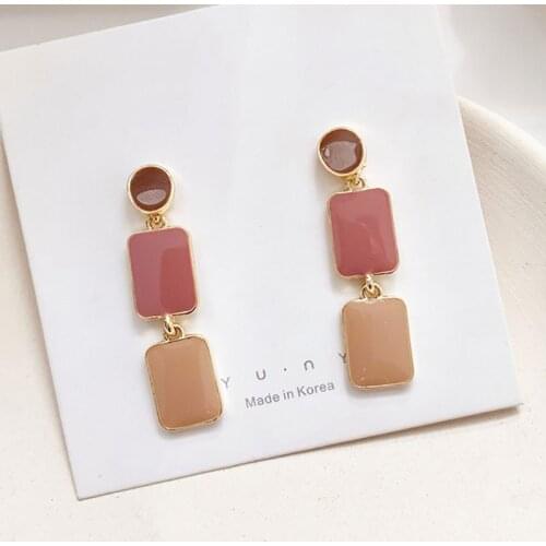 Contrast Color Drop Earrings For Women S925 Silver Pin Korean Rectangle Temperament Long Geometry Personality Simple Brincos