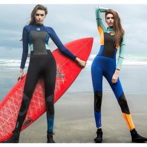 Women Swimsuit 1.5mm Neoprene Warm UV-Resistant Surfing Suit Women Wetsuit Splice One Piece Swimming Bathing Diving Suit Female