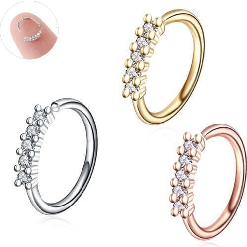 1PC 20G Brass Crystal Nose Septum Hoop Rings Real Pierced Ear Helix Clicker Daith Rook Earring Tragus Labret Piercings Jewelry