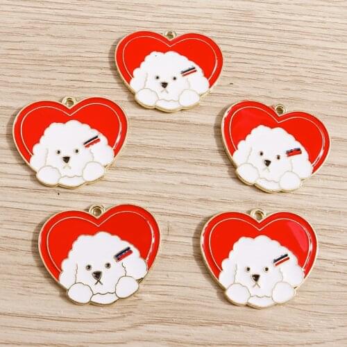 10pcs 31*25mm Alloy Enamel Love Heart Charms for Jewelry Making Animal Dog Charm Necklaces Earrings Pendants DIY Crafts Supplies