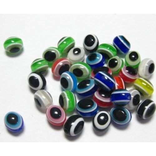 100 Mixed Colour Acrylic Kabbalah Evil Eye Oval Beads 8X9mm