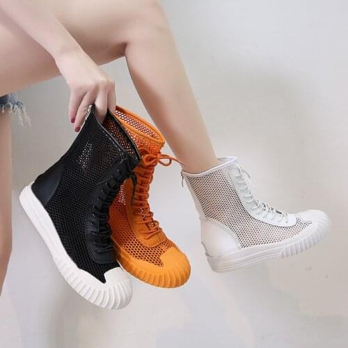 2021 new Korean version of sandals, zipper, hollow mesh, breathable, all-match Martin boots, motorcycle boots, womens shoes