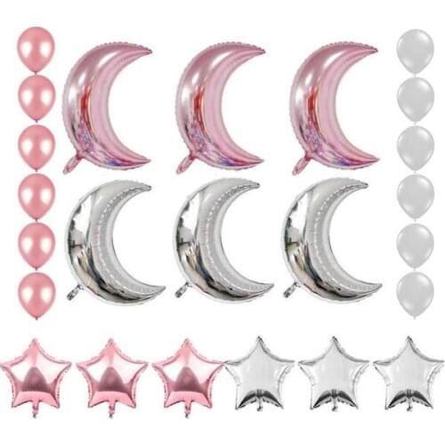 24 PCS Moon And Star Mylar Balloons Metallic Latex Balloons Birthday Party Anniversary Celebration Parties Wedding Supplies Baby