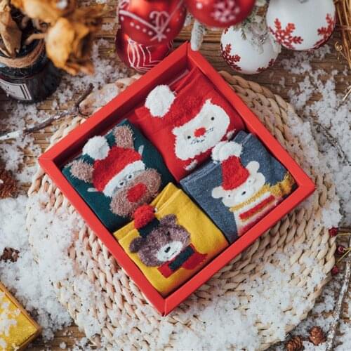 4 Pairs Christmas Socks Animial Cartoon In Tube Socks Casual Christmas 4 Pcs Cotton Middle Socks For Gift