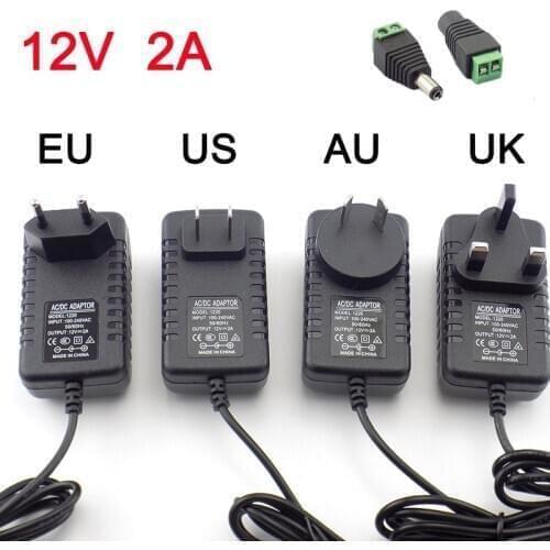AC DC 12v 2A 2000ma adapter power supply adaptor EU UK AU US PLUG 5.5*2.5mm wall charger for DC male female led strip light lamp