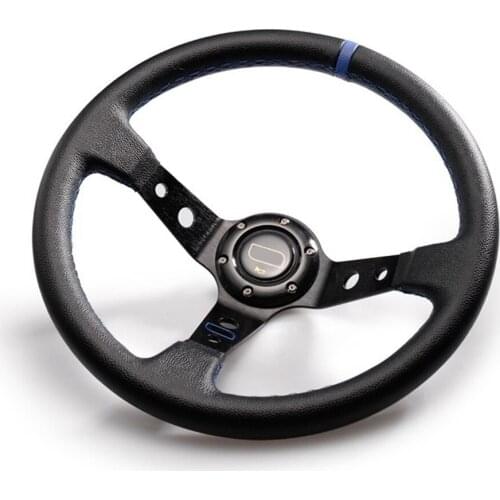Car Racing Steering Wheel 3 Colors 14inch 350mm Aluminum Bracket and PVC Leather Button Sport Steeing wheel with Logo