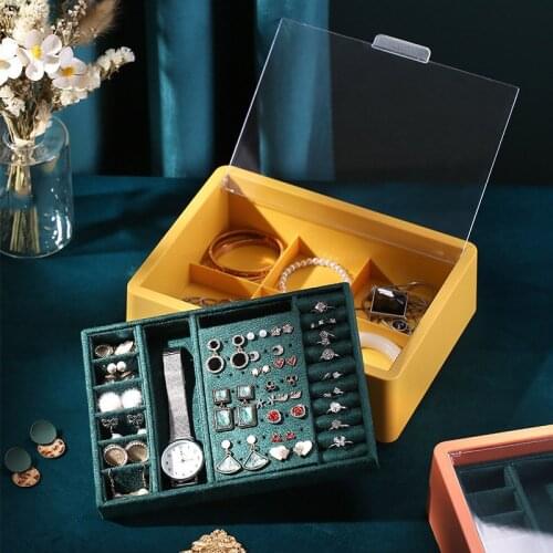 Large Jewelry Storage Box with Clear Lid 2-Layer Rings Earrings Necklace Holder Case Jewelry Organizer for Women Girls