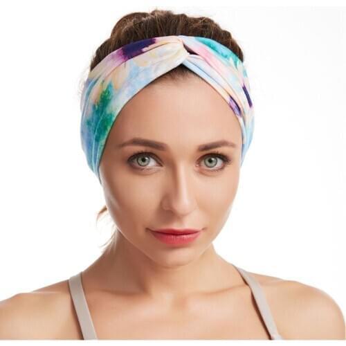 Women Bohemian Daisy Floral Print Headband Colorful Tie-Dye Yoga Sports Wide Hair Band Crisscross Twist Knotted Fitness