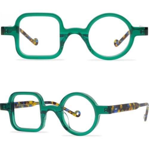 Personalized Glasses Frame Fashion Steampunk Gafas Asymmetric High Quality Vintage Acetate Designer Green Transparent Glasses