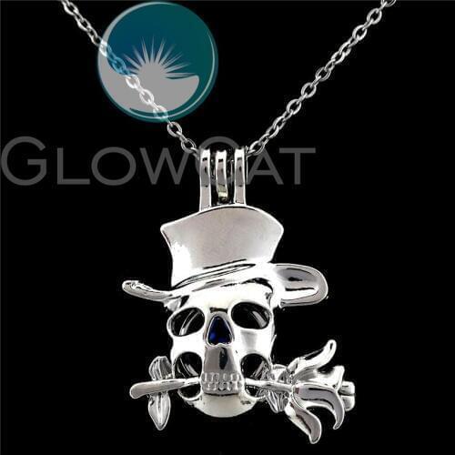 K848 True Love Skull Rose Flower Beads Cage Perfume Essential Oil Diffuser Stone Pearl Cage Locket Necklace Pendants for Oyster