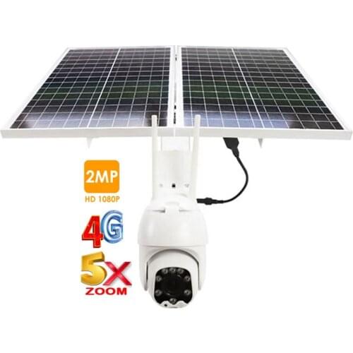 Camhi App 60W folded SOLAR power 2.5 inch 5X zoom 4G LTE auto tracking PTZ dome CCTV surveillance outdoor solar 4G camera