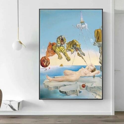 Modern Salvador Dali Tiger Naked Woman Abstract Canvas Paintings and Posters Art Picture Decoration for Home Living Room